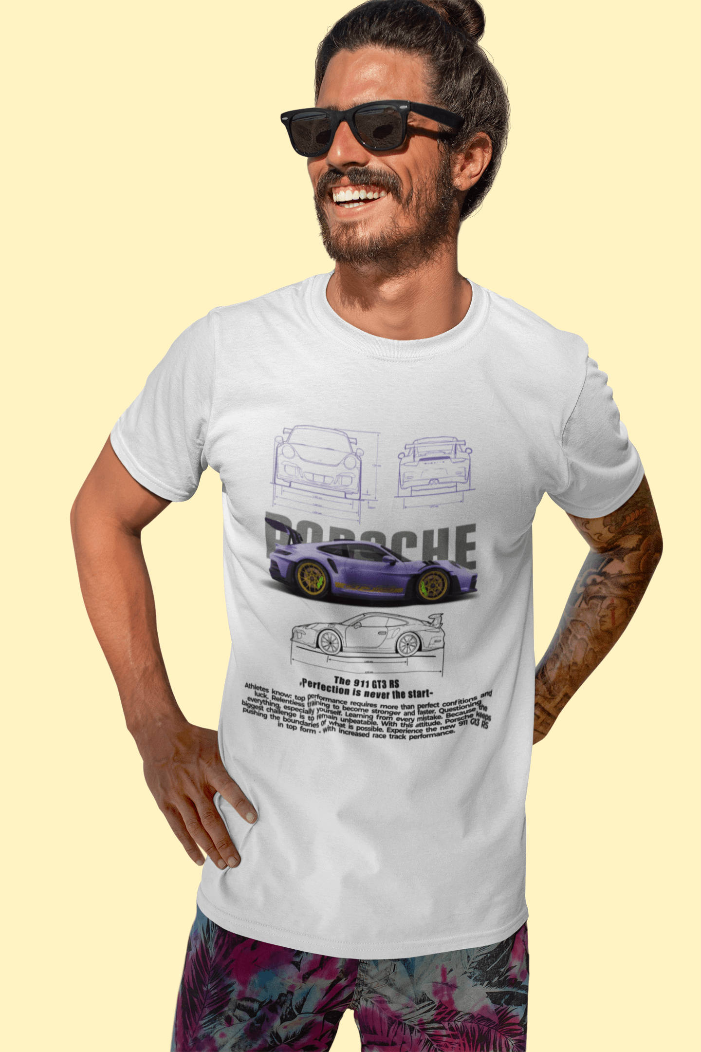 Porsche 911 GT3 RS Graphic T-Shirt — Blueprint & Photo