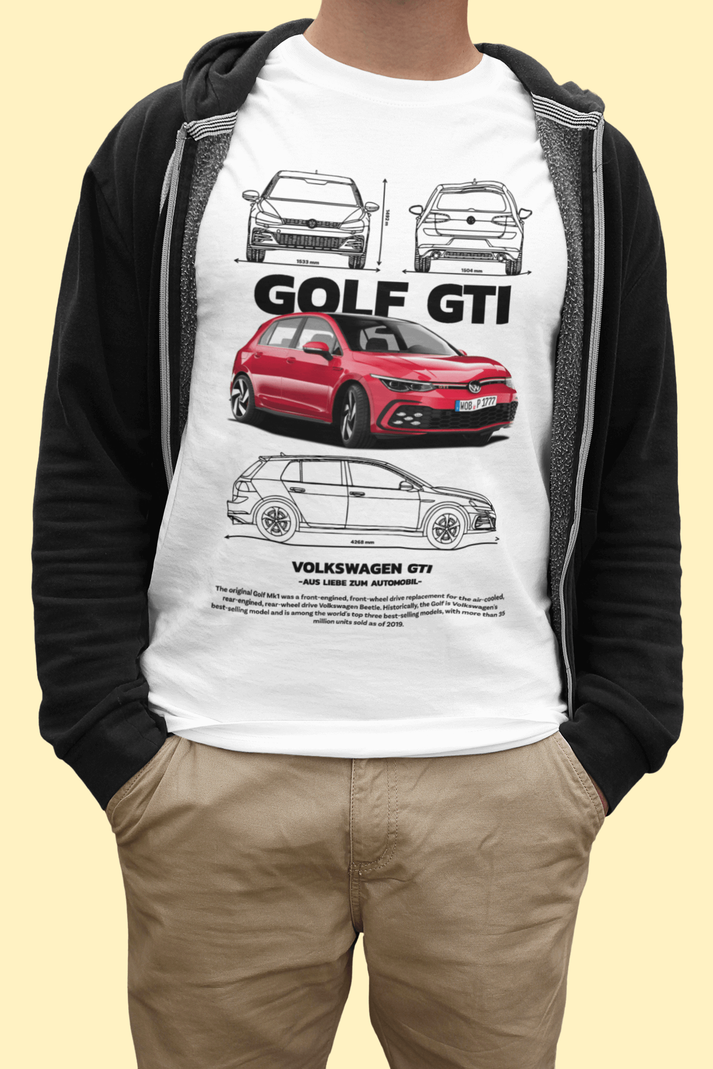 T-shirt Volkswagen Golf GTI « Hot Hatch » - Conception technique - T-shirt personnalisé avec logo VAG 