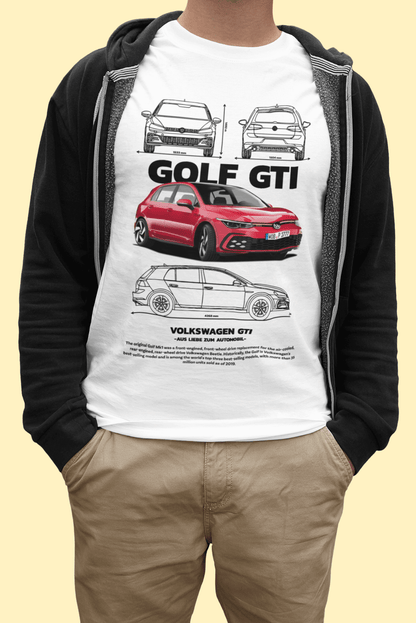 T-shirt Volkswagen Golf GTI « Hot Hatch » - Conception technique - T-shirt personnalisé avec logo VAG 