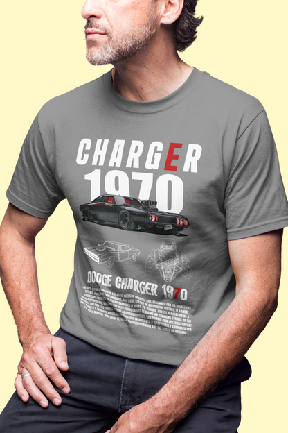 Dodge Charger 1970 Graphic T-Shirt — Photo & Line Sketch