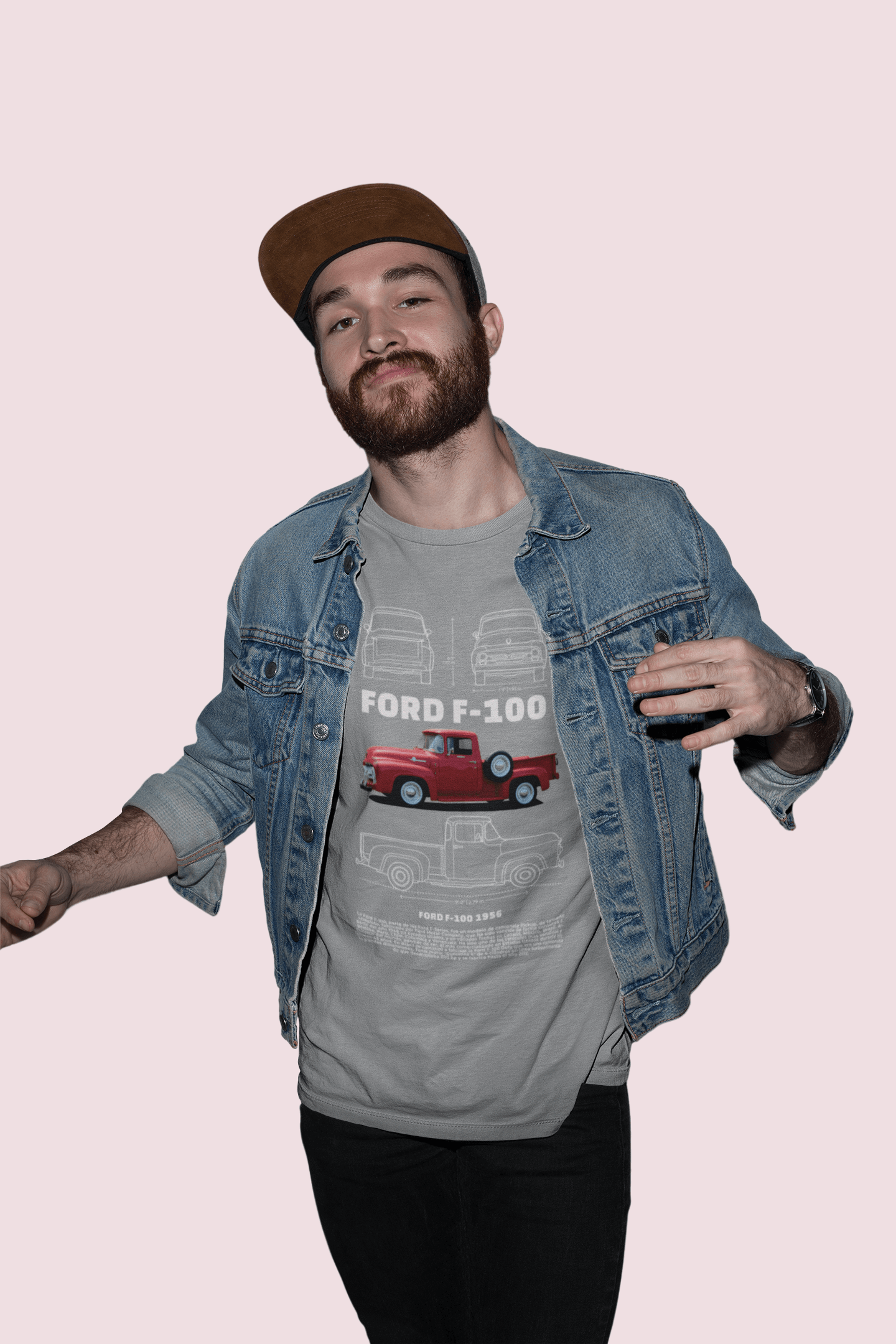 Ford F-100 (1956) Graphic T‑Shirt — Blueprint & Photo