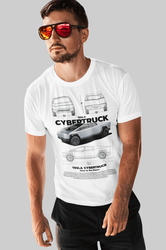 Tesla Cybertruck Graphic Tee — Futuristic Blueprint Poster
