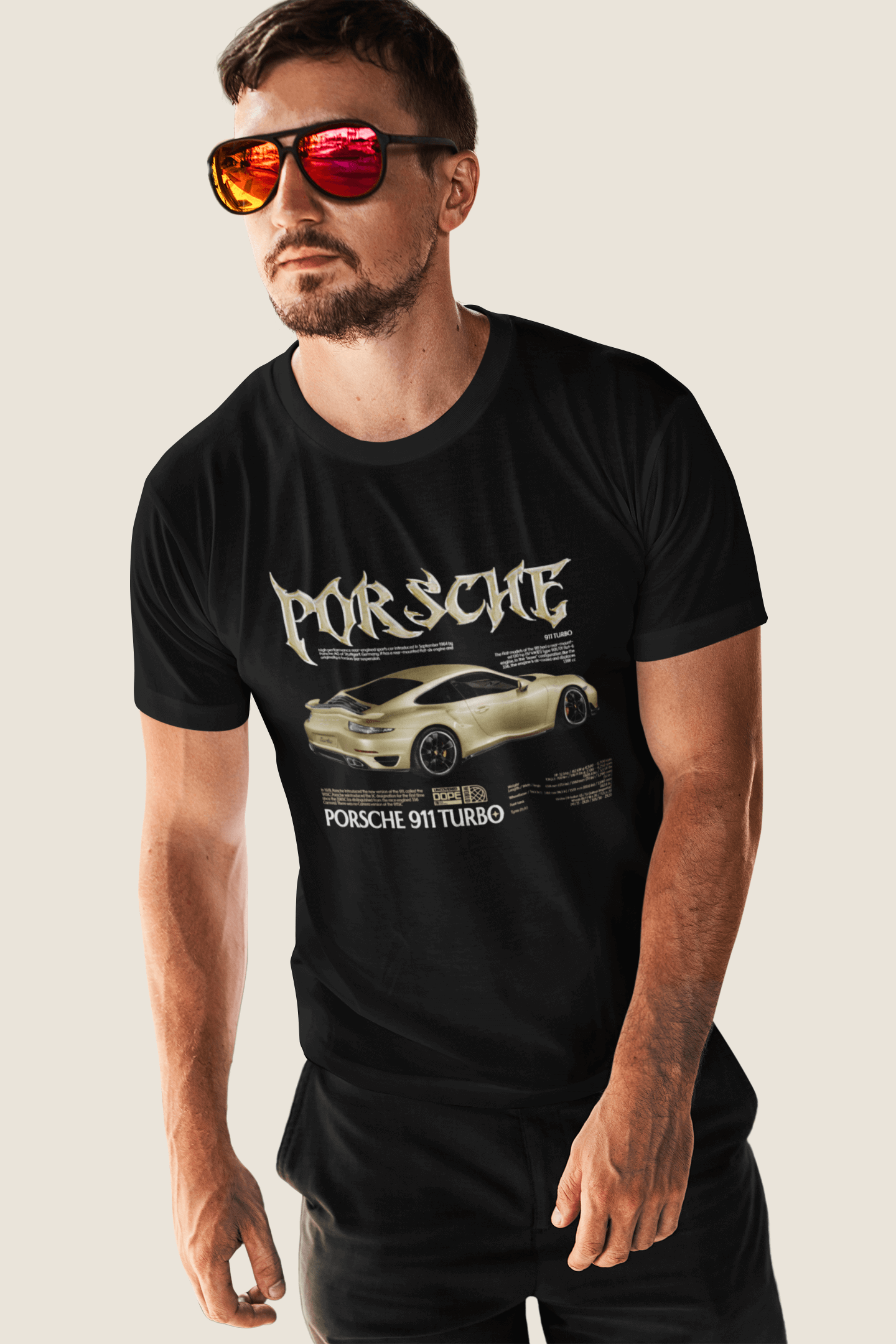 Porsche 911 Turbo Graphic Tee — Gold Y2K Poster