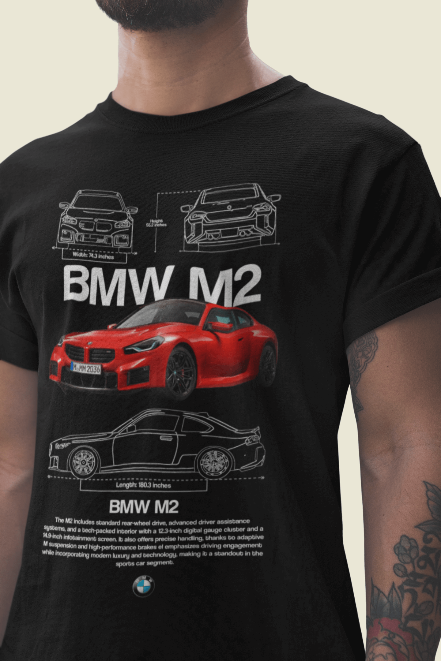 T-shirt graphique personnalisé BMW M2 Performance - T-shirt personnalisé « Pocket Rocket » avec plan directeur 