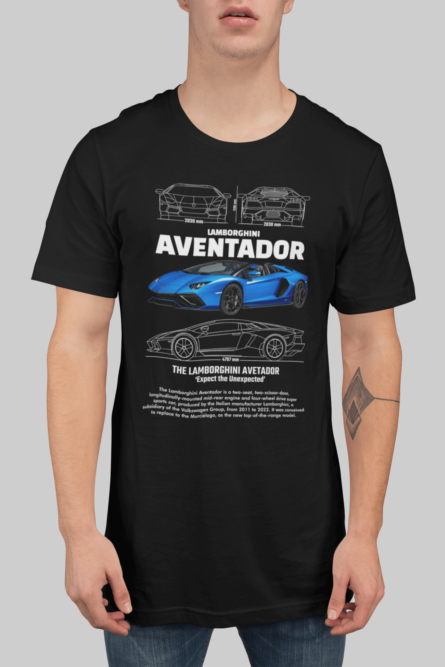 Lamborghini Aventador S Graphic T-Shirt — Photo & Line Sketch