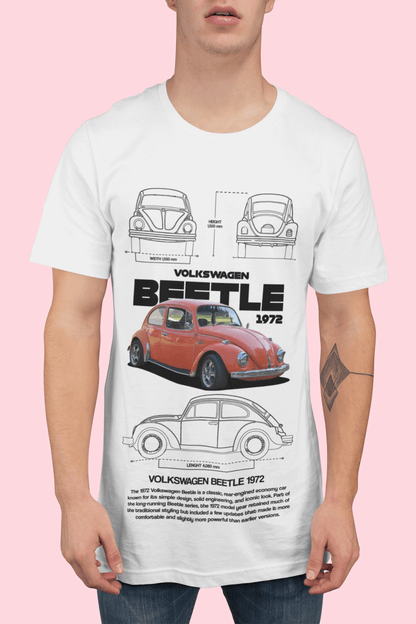 1972 Volkswagen Beetle "Vivid Orange" Technical Blueprint Tee - Classic Air-Cooled Bug Graphic T-Shirt