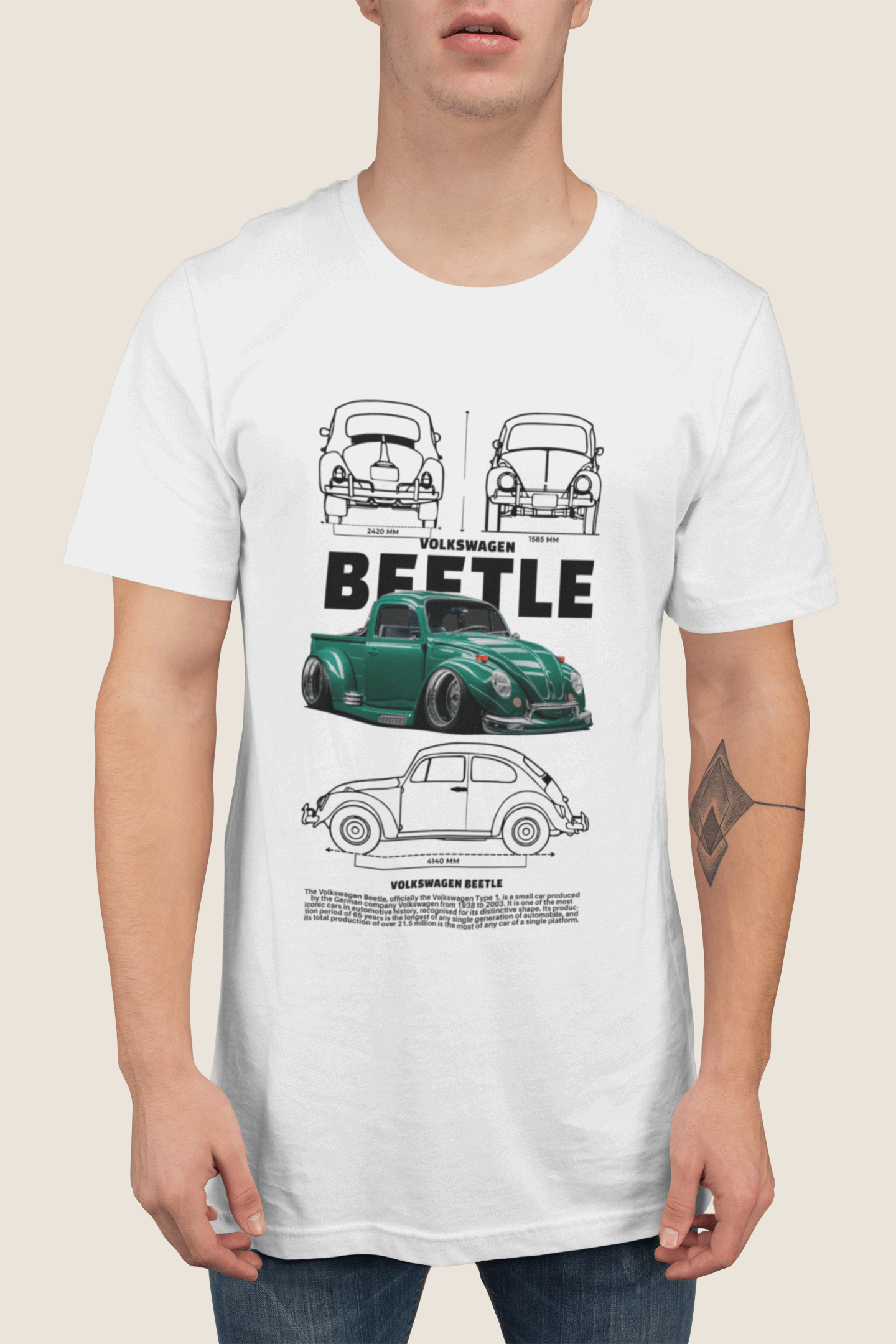 Volkswagen Beetle "Stance" Edition Technical Blueprint Tee - Custom Lowered Air-Cooled Bug Graphic T-Shirt