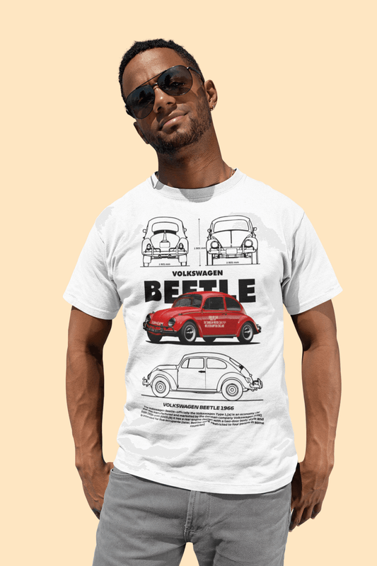 Volkswagen Beetle 1966 Blueprint Graphic T-Shirt — Red Classic Bug
