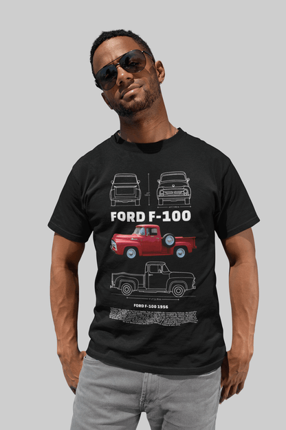 Ford F-100 (1956) Graphic T‑Shirt — Blueprint & Photo