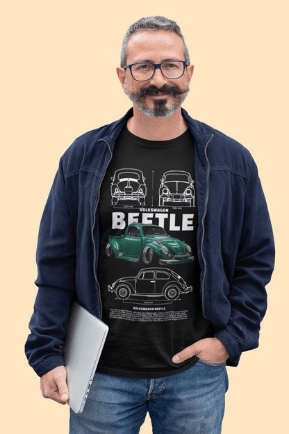 Volkswagen Beetle "Stance" Edition Technical Blueprint Tee - Custom Lowered Air-Cooled Bug Graphic T-Shirt