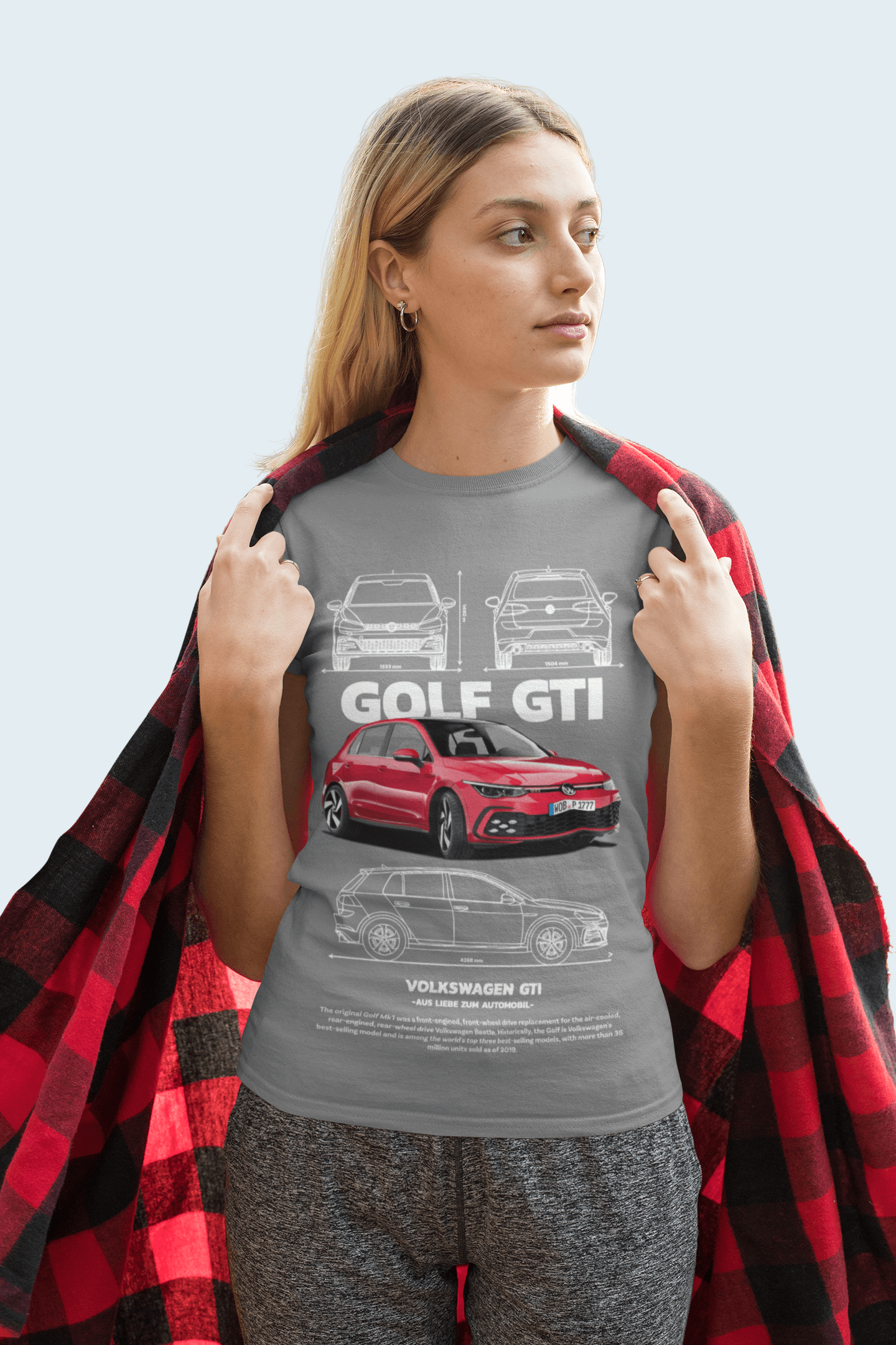 T-shirt Volkswagen Golf GTI « Hot Hatch » - Conception technique - T-shirt personnalisé avec logo VAG 