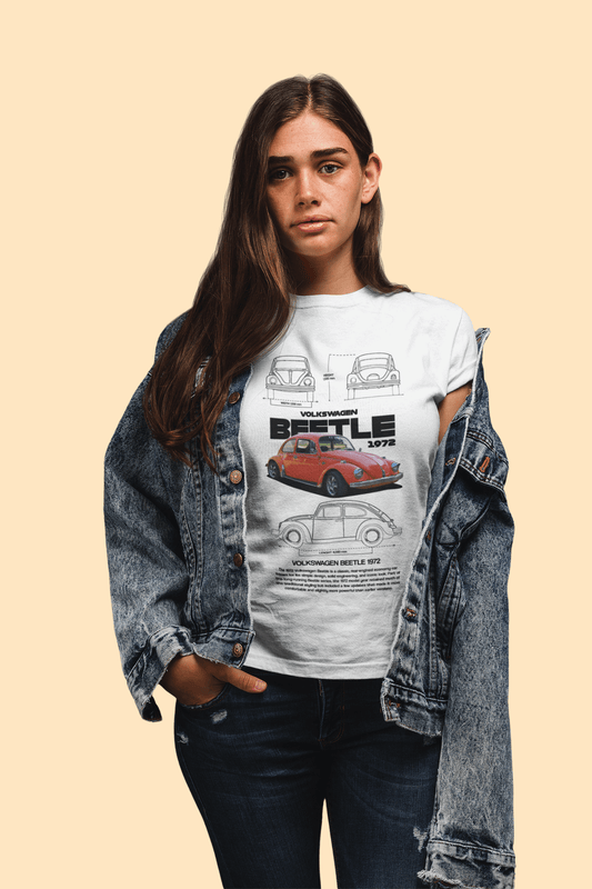 Volkswagen Beetle 1972 Blueprint Graphic T-Shirt — Orange Classic Bug