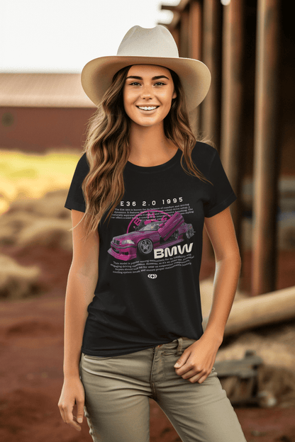 BMW E36 Classic Custom Graphic Tee - Personalized "90s Icon" Technical Blueprint Shirt