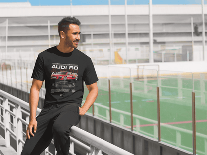 Audi R8 Graphic T‑Shirt — Red Supercar Poster & Blueprint